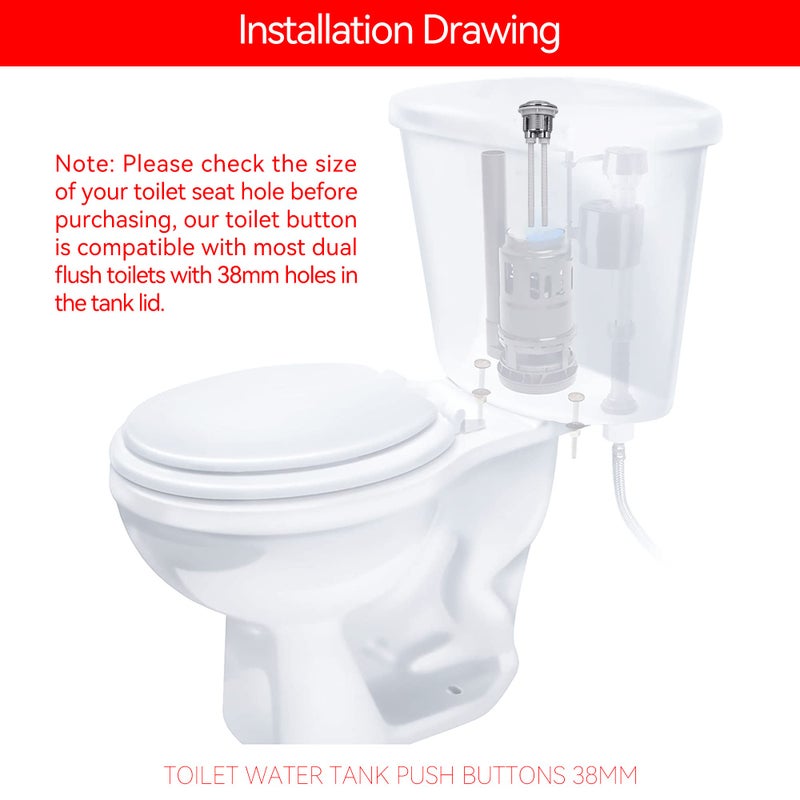 Slaige Dual Flush Toilet Kit Plastic Adjustable Top Push Button Toilet Tank Button Replacement for Most Dual Flush Toilet with 38mm Hole in the Cistern Lid - Image 4